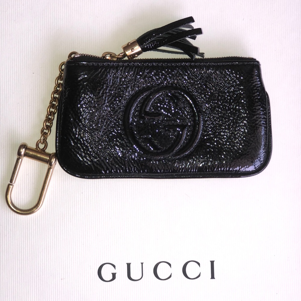 Gucci black patent leather card key case